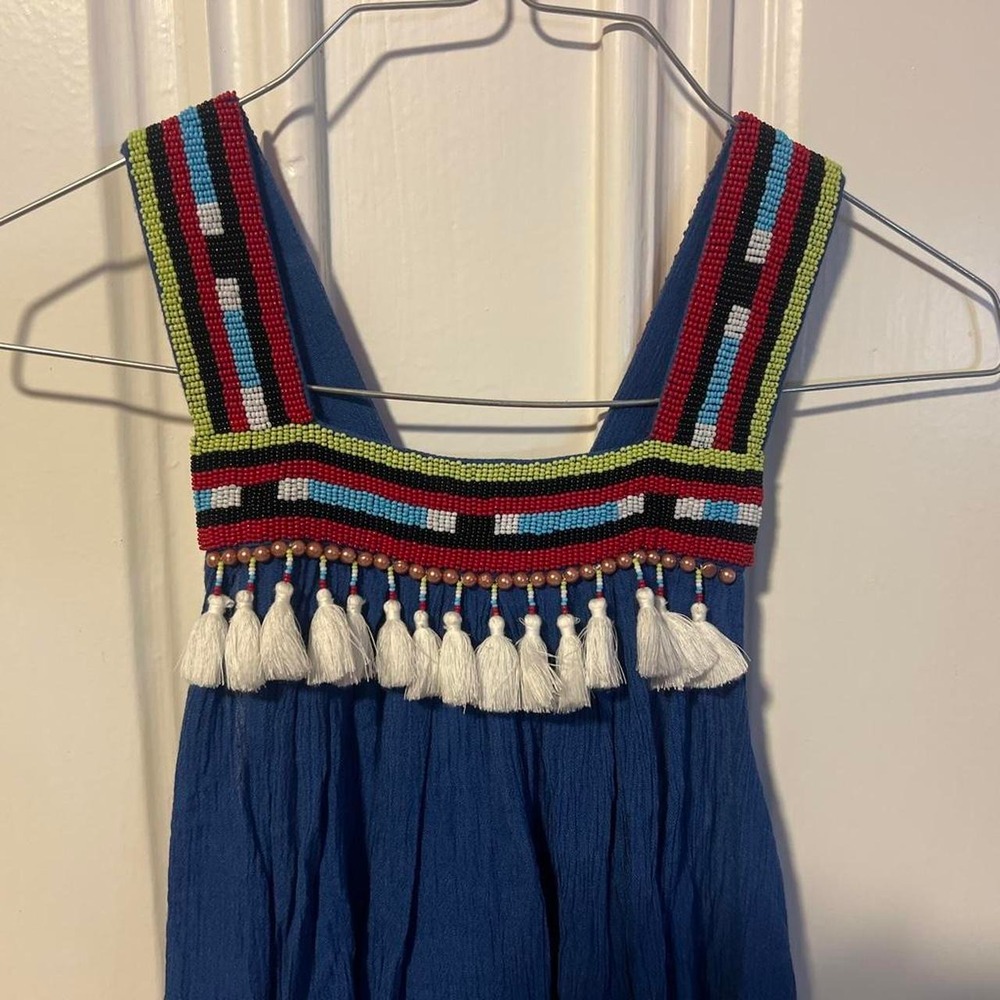 Blue Bead and Tassel Shirt Women's XS
